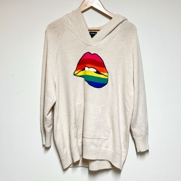NWOT Torrid Rainbow Lips Oatmeal Raglan Hoodie Sz 2X - Picture 3 of 7